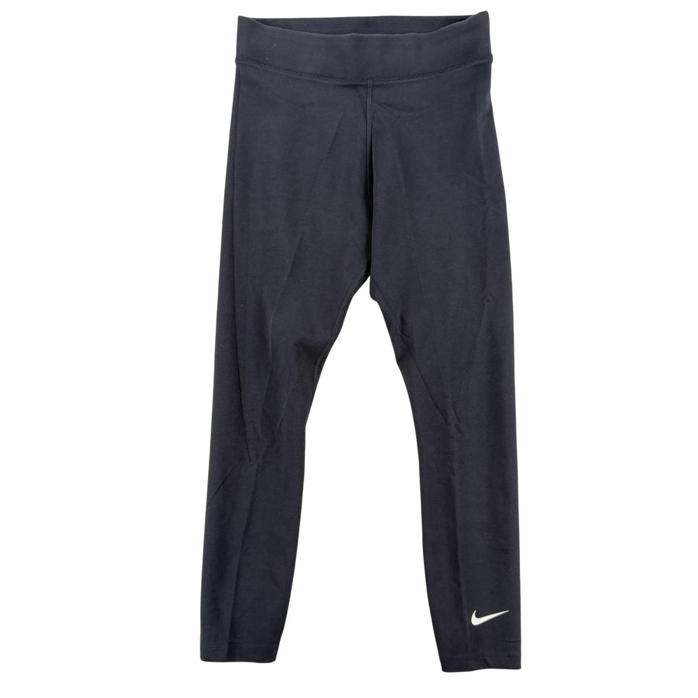 Nike Leggings Womens M Black Mid Rise Ankle Jersey Logo Pants Stretch DV7789-010